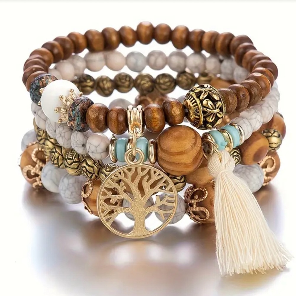 New 4 piece beaded Tree of Life bracelet. Stack